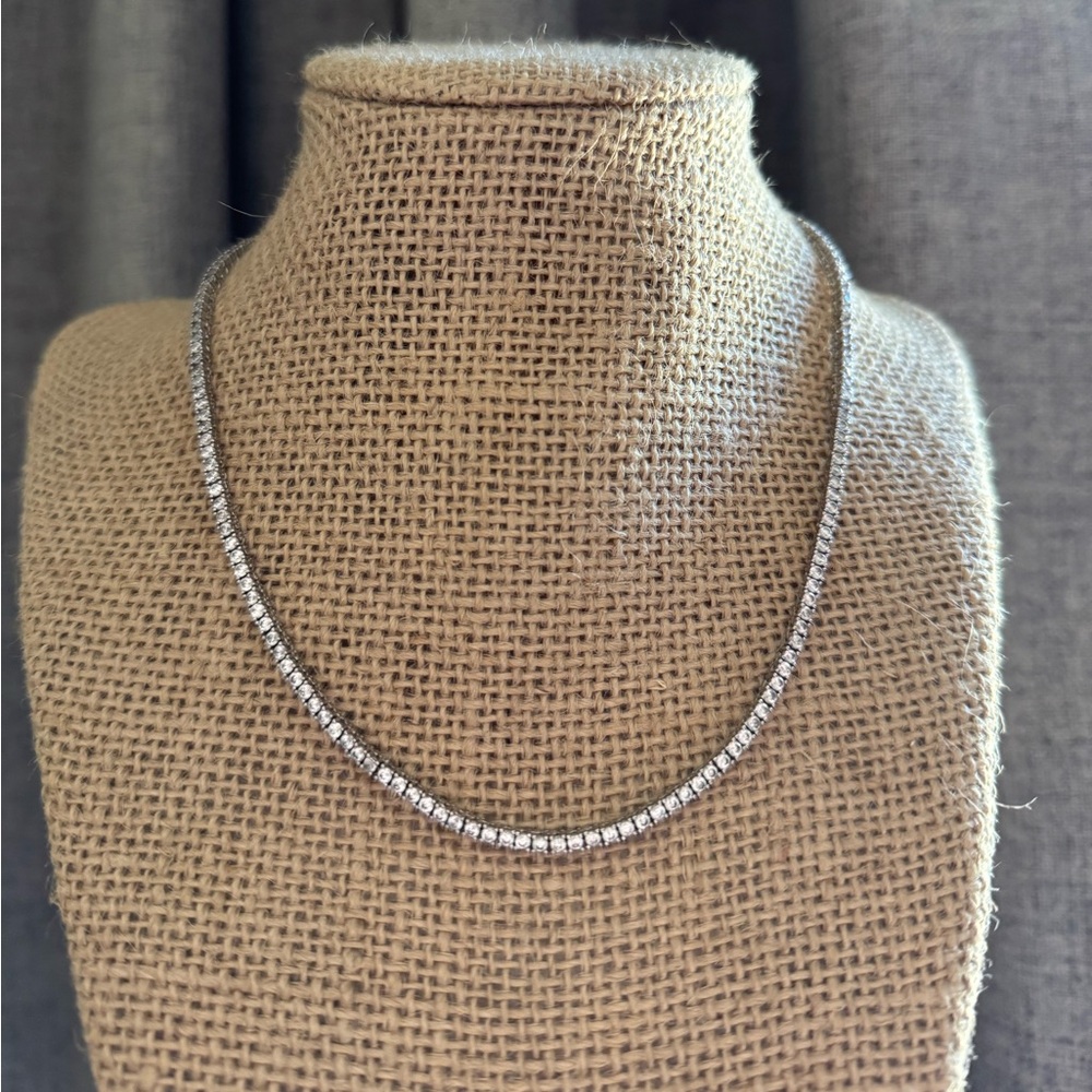 Sterling Silver White Sapphire Round Cut
2mm Thin Stackable Tennis Necklace
16"L